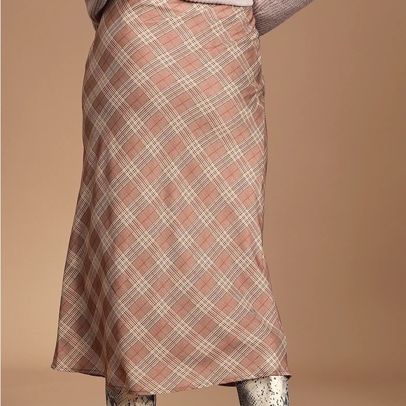 Mills Taupe Plaid Midi Skirt - Picture 2 of 3